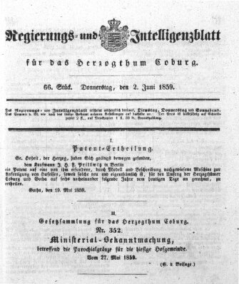 Regierungs- und Intelligenzblatt für das Herzogtum Coburg (Coburger Regierungs-Blatt) Donnerstag 2. Juni 1859