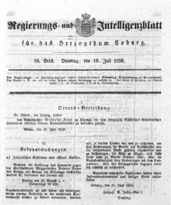 Regierungs- und Intelligenzblatt für das Herzogtum Coburg (Coburger Regierungs-Blatt) Dienstag 19. Juli 1859