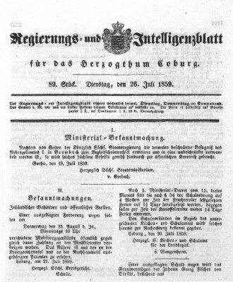 Regierungs- und Intelligenzblatt für das Herzogtum Coburg (Coburger Regierungs-Blatt) Dienstag 26. Juli 1859