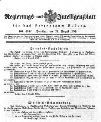 Regierungs- und Intelligenzblatt für das Herzogtum Coburg (Coburger Regierungs-Blatt) Dienstag 23. August 1859