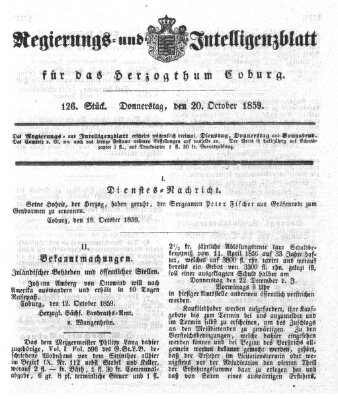 Regierungs- und Intelligenzblatt für das Herzogtum Coburg (Coburger Regierungs-Blatt) Donnerstag 20. Oktober 1859