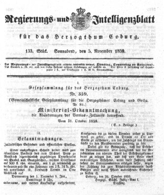 Regierungs- und Intelligenzblatt für das Herzogtum Coburg (Coburger Regierungs-Blatt) Samstag 5. November 1859