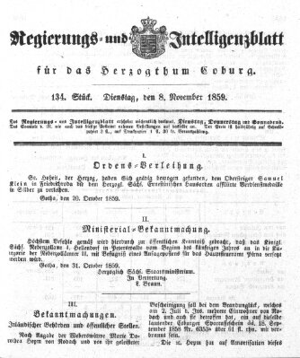 Regierungs- und Intelligenzblatt für das Herzogtum Coburg (Coburger Regierungs-Blatt) Dienstag 8. November 1859