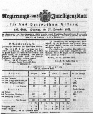 Regierungs- und Intelligenzblatt für das Herzogtum Coburg (Coburger Regierungs-Blatt) Dienstag 27. Dezember 1859