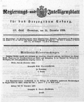 Regierungs- und Intelligenzblatt für das Herzogtum Coburg (Coburger Regierungs-Blatt) Samstag 31. Dezember 1859