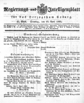 Regierungs- und Intelligenzblatt für das Herzogtum Coburg (Coburger Regierungs-Blatt) Dienstag 10. April 1860