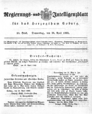 Regierungs- und Intelligenzblatt für das Herzogtum Coburg (Coburger Regierungs-Blatt) Donnerstag 26. April 1860