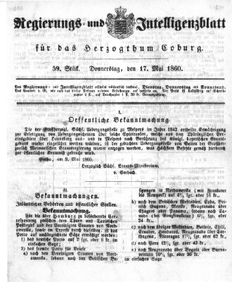 Regierungs- und Intelligenzblatt für das Herzogtum Coburg (Coburger Regierungs-Blatt) Donnerstag 17. Mai 1860