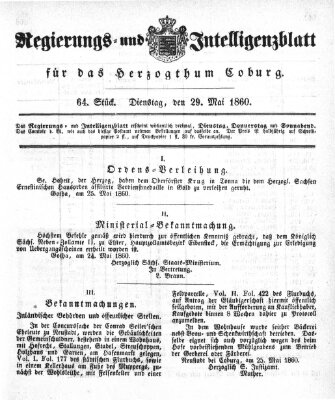 Regierungs- und Intelligenzblatt für das Herzogtum Coburg (Coburger Regierungs-Blatt) Dienstag 29. Mai 1860