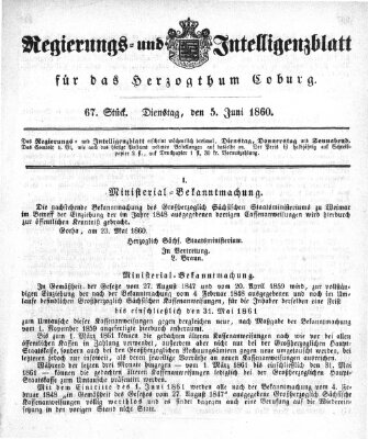 Regierungs- und Intelligenzblatt für das Herzogtum Coburg (Coburger Regierungs-Blatt) Dienstag 5. Juni 1860