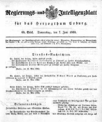 Regierungs- und Intelligenzblatt für das Herzogtum Coburg (Coburger Regierungs-Blatt) Donnerstag 7. Juni 1860