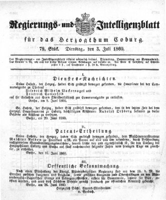 Regierungs- und Intelligenzblatt für das Herzogtum Coburg (Coburger Regierungs-Blatt) Dienstag 3. Juli 1860