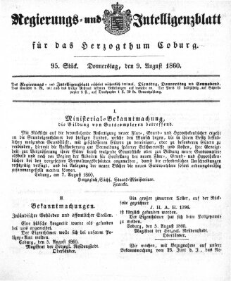 Regierungs- und Intelligenzblatt für das Herzogtum Coburg (Coburger Regierungs-Blatt) Donnerstag 9. August 1860