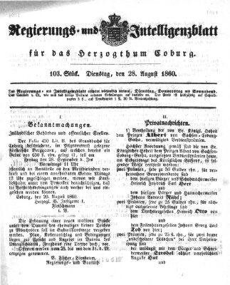 Regierungs- und Intelligenzblatt für das Herzogtum Coburg (Coburger Regierungs-Blatt) Dienstag 28. August 1860