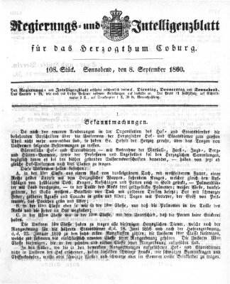 Regierungs- und Intelligenzblatt für das Herzogtum Coburg (Coburger Regierungs-Blatt) Samstag 8. September 1860