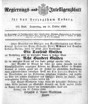 Regierungs- und Intelligenzblatt für das Herzogtum Coburg (Coburger Regierungs-Blatt) Donnerstag 11. Oktober 1860