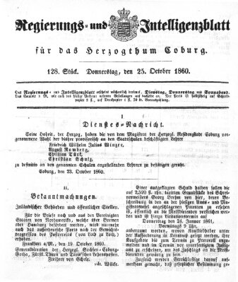 Regierungs- und Intelligenzblatt für das Herzogtum Coburg (Coburger Regierungs-Blatt) Donnerstag 25. Oktober 1860