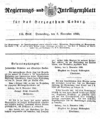 Regierungs- und Intelligenzblatt für das Herzogtum Coburg (Coburger Regierungs-Blatt) Donnerstag 8. November 1860