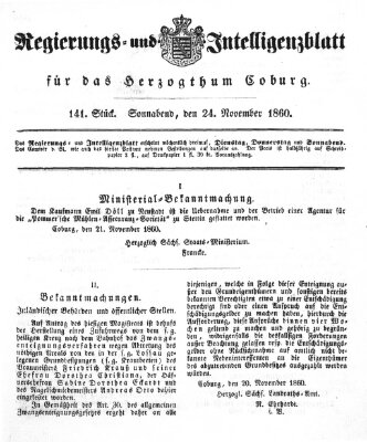 Regierungs- und Intelligenzblatt für das Herzogtum Coburg (Coburger Regierungs-Blatt) Samstag 24. November 1860