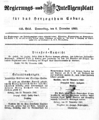 Regierungs- und Intelligenzblatt für das Herzogtum Coburg (Coburger Regierungs-Blatt) Donnerstag 6. Dezember 1860