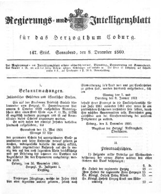 Regierungs- und Intelligenzblatt für das Herzogtum Coburg (Coburger Regierungs-Blatt) Samstag 8. Dezember 1860