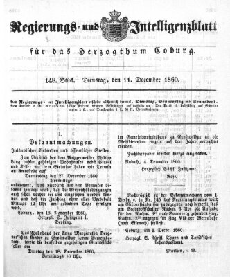 Regierungs- und Intelligenzblatt für das Herzogtum Coburg (Coburger Regierungs-Blatt) Dienstag 11. Dezember 1860