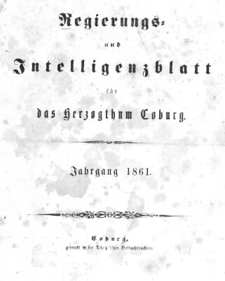 Regierungs- und Intelligenzblatt für das Herzogtum Coburg (Coburger Regierungs-Blatt) Dienstag 1. Januar 1861