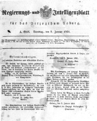 Regierungs- und Intelligenzblatt für das Herzogtum Coburg (Coburger Regierungs-Blatt) Dienstag 8. Januar 1861