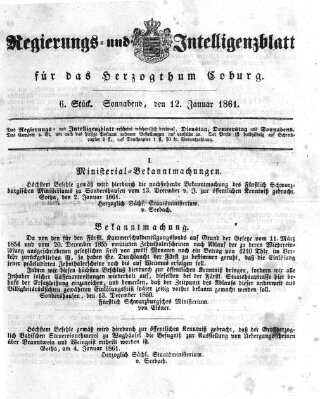 Regierungs- und Intelligenzblatt für das Herzogtum Coburg (Coburger Regierungs-Blatt) Samstag 12. Januar 1861