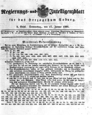 Regierungs- und Intelligenzblatt für das Herzogtum Coburg (Coburger Regierungs-Blatt) Donnerstag 17. Januar 1861