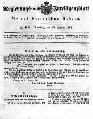 Regierungs- und Intelligenzblatt für das Herzogtum Coburg (Coburger Regierungs-Blatt) Dienstag 29. Januar 1861