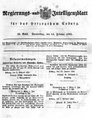 Regierungs- und Intelligenzblatt für das Herzogtum Coburg (Coburger Regierungs-Blatt) Donnerstag 14. Februar 1861