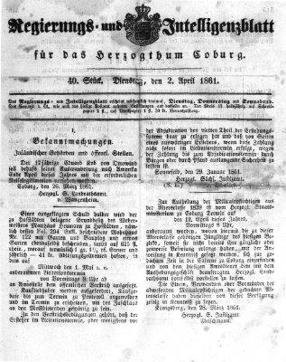 Regierungs- und Intelligenzblatt für das Herzogtum Coburg (Coburger Regierungs-Blatt) Dienstag 2. April 1861