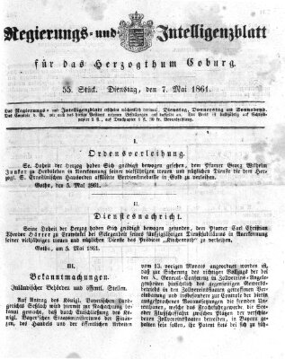 Regierungs- und Intelligenzblatt für das Herzogtum Coburg (Coburger Regierungs-Blatt) Dienstag 7. Mai 1861