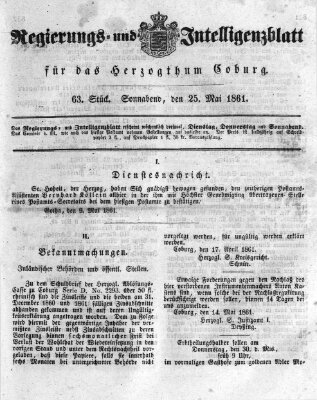 Regierungs- und Intelligenzblatt für das Herzogtum Coburg (Coburger Regierungs-Blatt) Samstag 25. Mai 1861