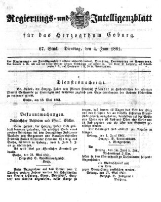 Regierungs- und Intelligenzblatt für das Herzogtum Coburg (Coburger Regierungs-Blatt) Dienstag 4. Juni 1861