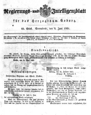 Regierungs- und Intelligenzblatt für das Herzogtum Coburg (Coburger Regierungs-Blatt) Samstag 8. Juni 1861