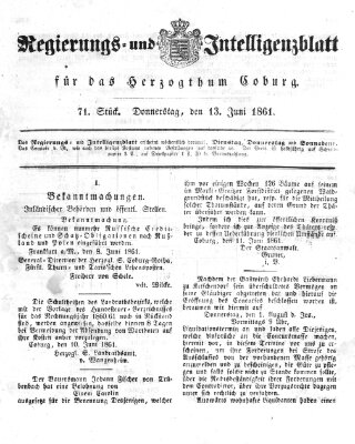 Regierungs- und Intelligenzblatt für das Herzogtum Coburg (Coburger Regierungs-Blatt) Donnerstag 13. Juni 1861