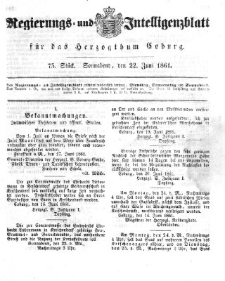 Regierungs- und Intelligenzblatt für das Herzogtum Coburg (Coburger Regierungs-Blatt) Samstag 22. Juni 1861