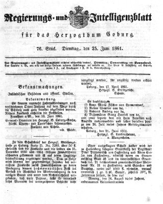 Regierungs- und Intelligenzblatt für das Herzogtum Coburg (Coburger Regierungs-Blatt) Dienstag 25. Juni 1861