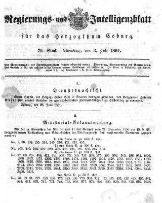 Regierungs- und Intelligenzblatt für das Herzogtum Coburg (Coburger Regierungs-Blatt) Dienstag 2. Juli 1861