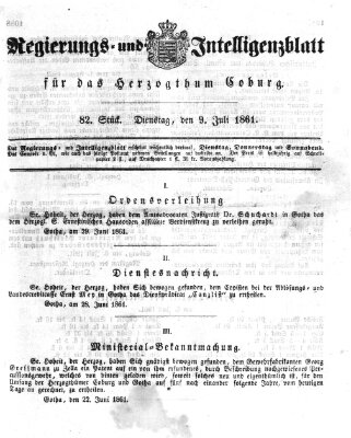 Regierungs- und Intelligenzblatt für das Herzogtum Coburg (Coburger Regierungs-Blatt) Dienstag 9. Juli 1861