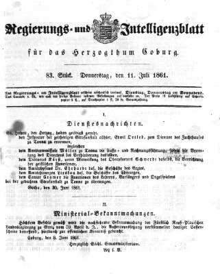 Regierungs- und Intelligenzblatt für das Herzogtum Coburg (Coburger Regierungs-Blatt) Donnerstag 11. Juli 1861