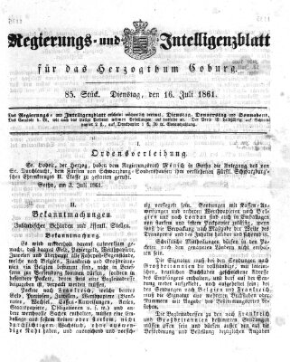 Regierungs- und Intelligenzblatt für das Herzogtum Coburg (Coburger Regierungs-Blatt) Dienstag 16. Juli 1861