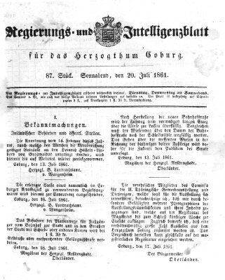 Regierungs- und Intelligenzblatt für das Herzogtum Coburg (Coburger Regierungs-Blatt) Samstag 20. Juli 1861