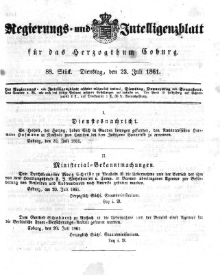 Regierungs- und Intelligenzblatt für das Herzogtum Coburg (Coburger Regierungs-Blatt) Dienstag 23. Juli 1861