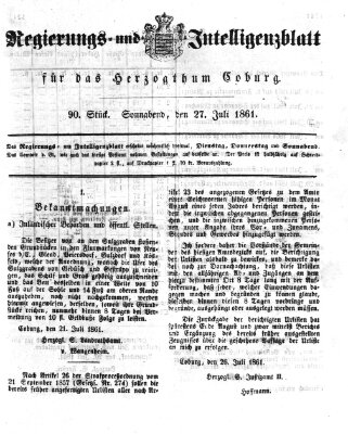 Regierungs- und Intelligenzblatt für das Herzogtum Coburg (Coburger Regierungs-Blatt) Samstag 27. Juli 1861