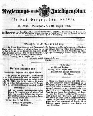 Regierungs- und Intelligenzblatt für das Herzogtum Coburg (Coburger Regierungs-Blatt) Samstag 10. August 1861