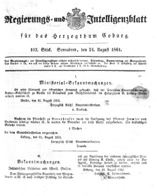 Regierungs- und Intelligenzblatt für das Herzogtum Coburg (Coburger Regierungs-Blatt) Samstag 24. August 1861