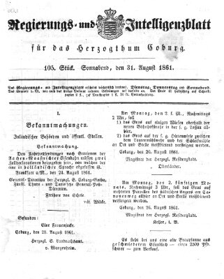 Regierungs- und Intelligenzblatt für das Herzogtum Coburg (Coburger Regierungs-Blatt) Samstag 31. August 1861